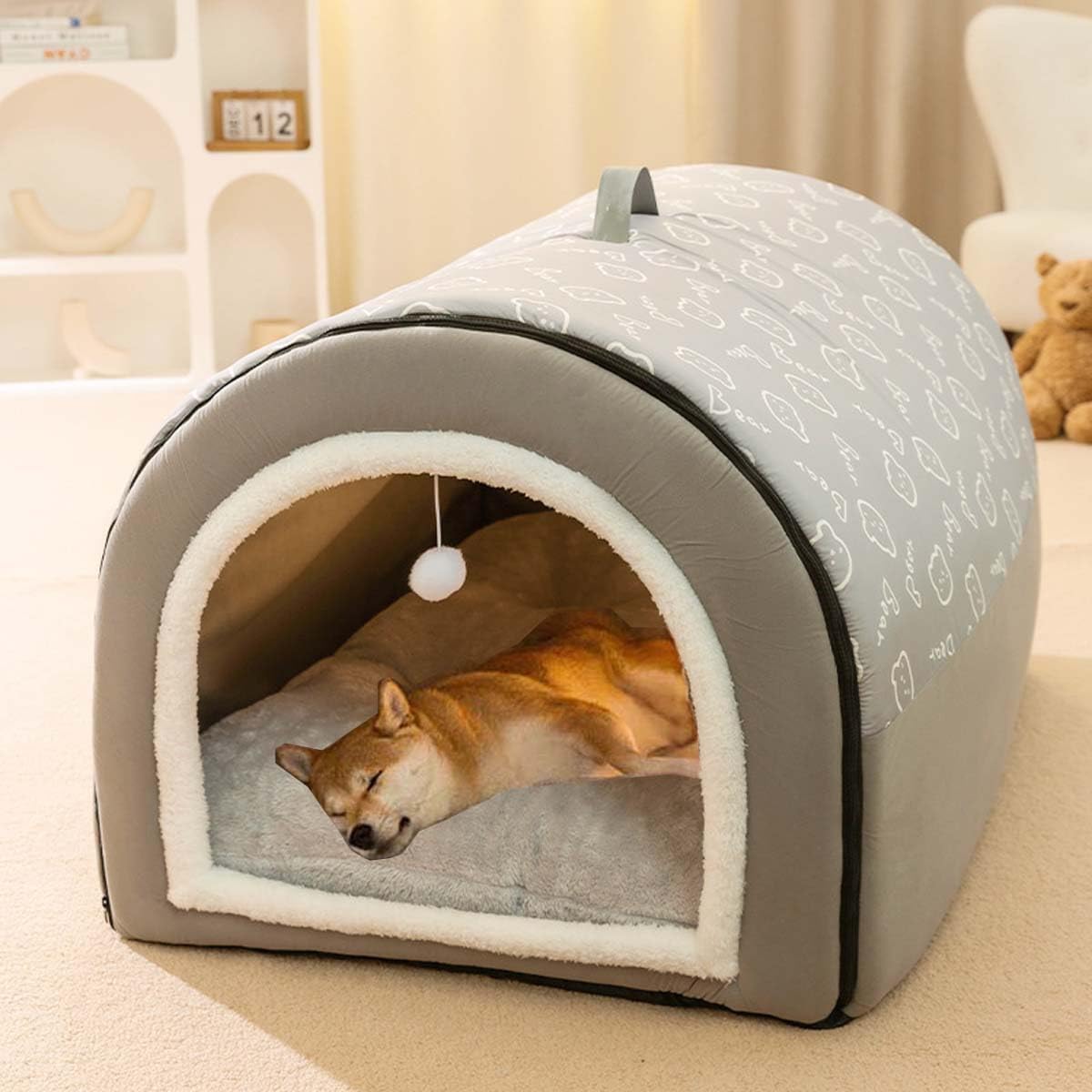 2024 Cama para Perro Grande, Cueva para Mascotas, 2 en 1 Casa para Perros, Iglú para Gatos, Cama de Confort para Mascotas, Saco de Dormir Acogedor para Perros, Nido Cálido de Invierno para Cachorros