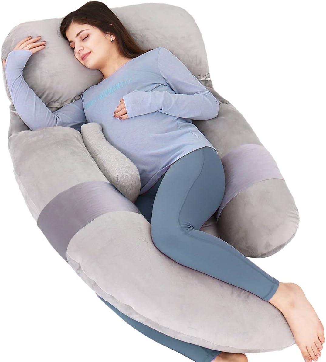 MAGIC ELEPHANT60 Inch Pregnancy Pillows for Sleeping, Detachable U Shaped Body Pillow for Belly and Back Support, Maternity Pillow for Pregnant Women with Velvet Cover (Dark Grey)