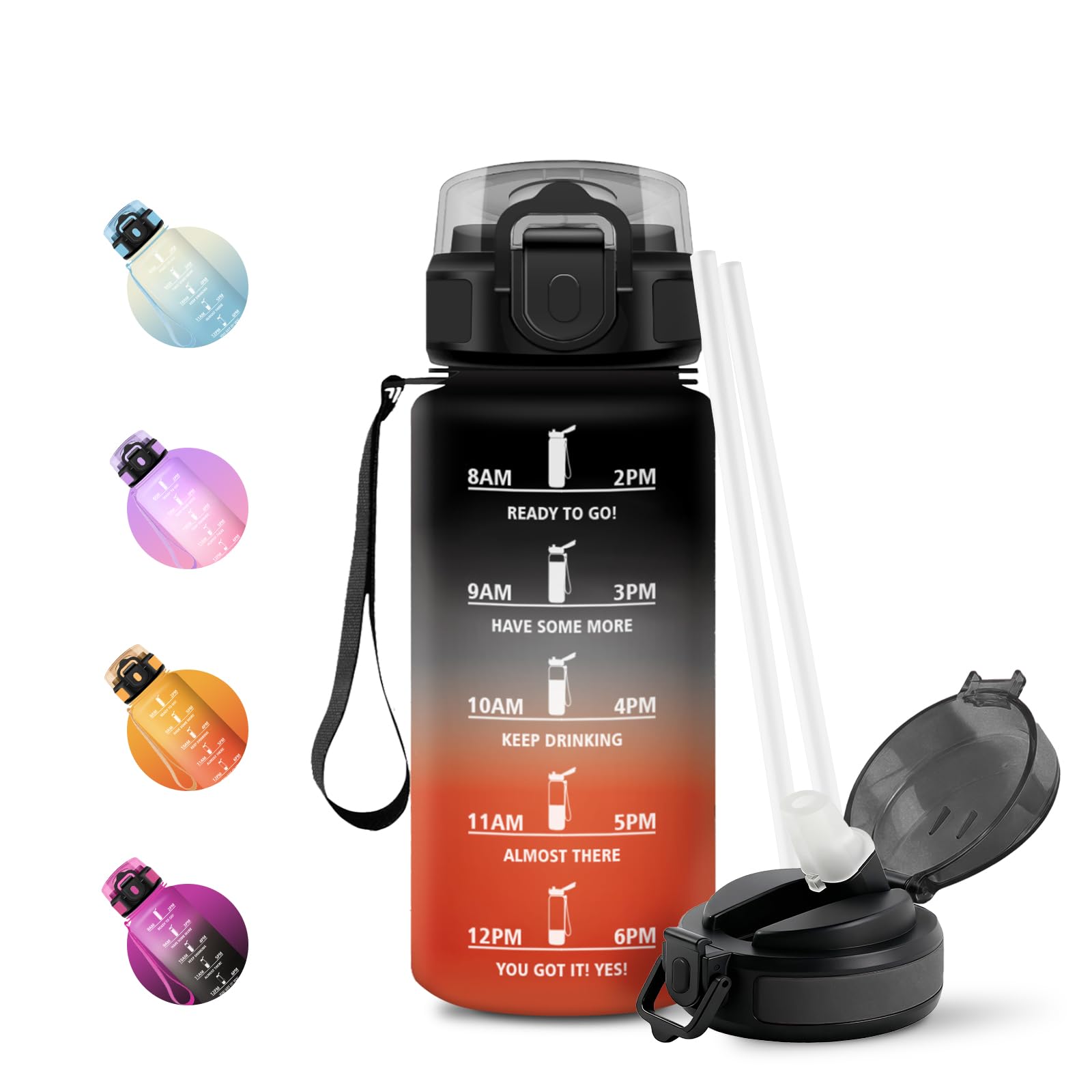JAPORIA 500ml Water Bottle with Straw Leak-proof Time Indicator Reusable Office Hiking