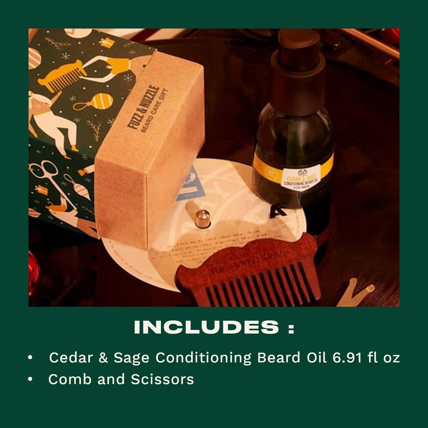 The Body Shop Fuzz & Nuzzle Beard Care Gift Set, Vegan, Cedar & Sage