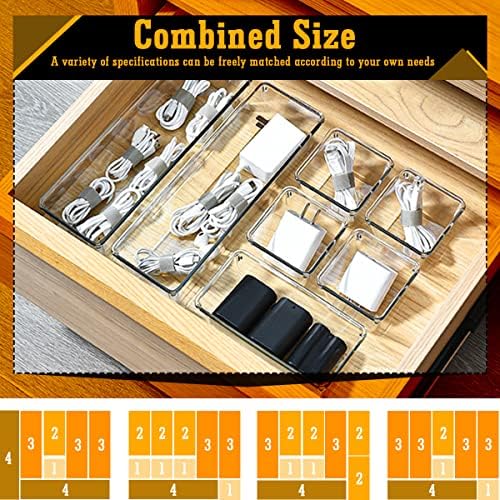 16 Pack Desk Drawer Organizer Trays,Clear Plastic Kitchen Drawer Organiser Clear Organiser Tray for Dresser Makeup Kitchen Home Utensil Office