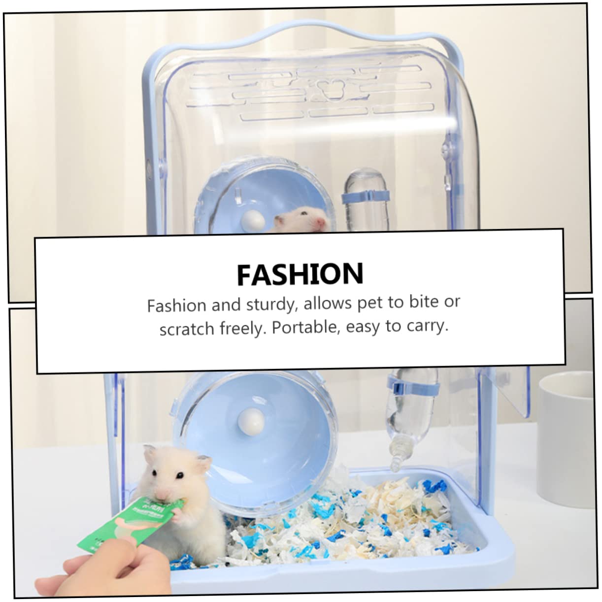 POPETPOP Jaula Portátil de Plástico Azul para Hámsters y Animales Pequeños, Fácil de Transportar, Adecuado para Viajes y Actividades al Aire Libre