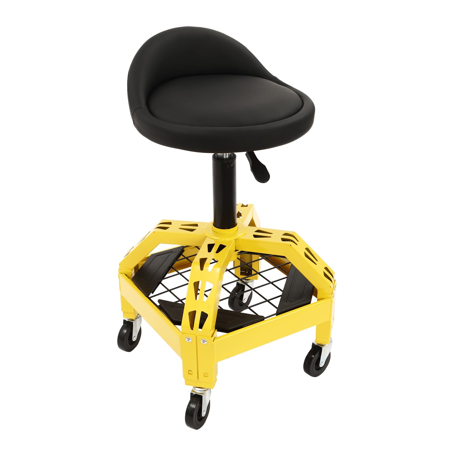 Sgabello da officina regolabile in altezza in ferro con 4 ruote girevoli a 360°, sgabello telescopico da officina con griglia per attrezzi, sgabello da officina, fino a 130 kg