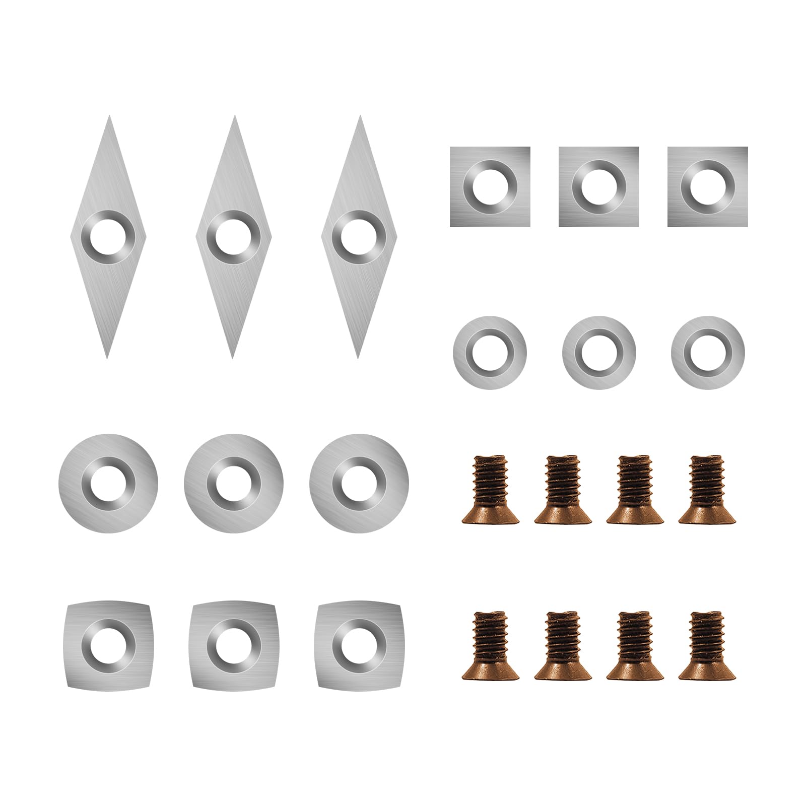 DEEFIINE 15Pcs Tungsten Carbide Cutters Inserts Set for Wood Lathe Turning Tools (11mm Square, 11mm Square with Radius R50,12mm and 8.9mm Round,