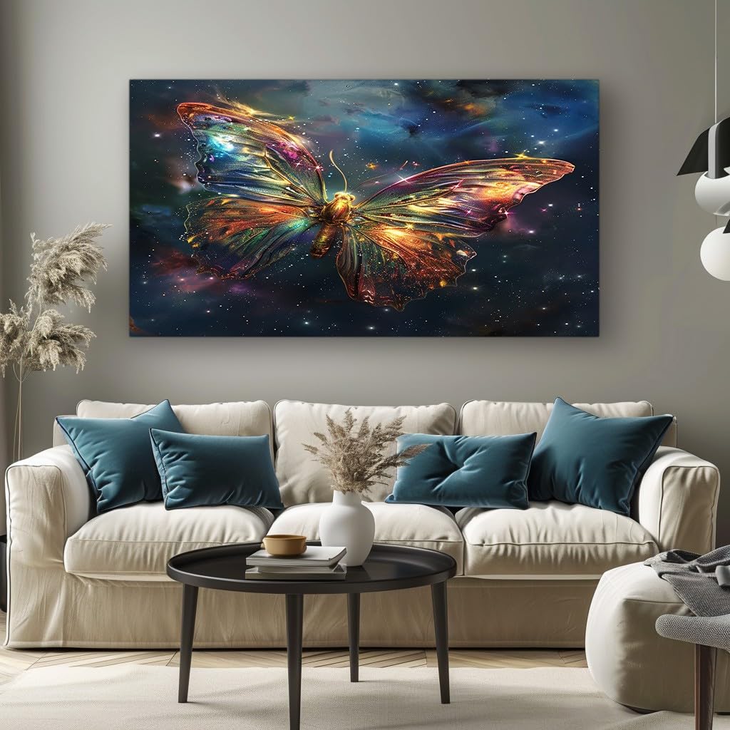 MKBKLI Wall Canvas for Living Room Starry Sky Butterfly Modern Abstract Canvas Print, Decorative Artwork for Bedroom, Dining Room and Home Decor 60x120cm