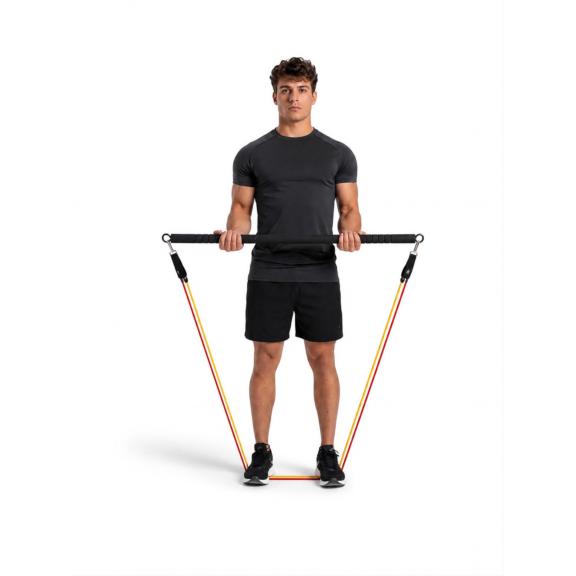 Kit Allenamento Smart Pro con Barra Modulare e 5 Elastici Fitness in TPR (5-25 kg), Set Bande Elastiche di Resistenza con Maniglie, Cavigliere e Ancoraggio Porta, Sacca Inclusa
