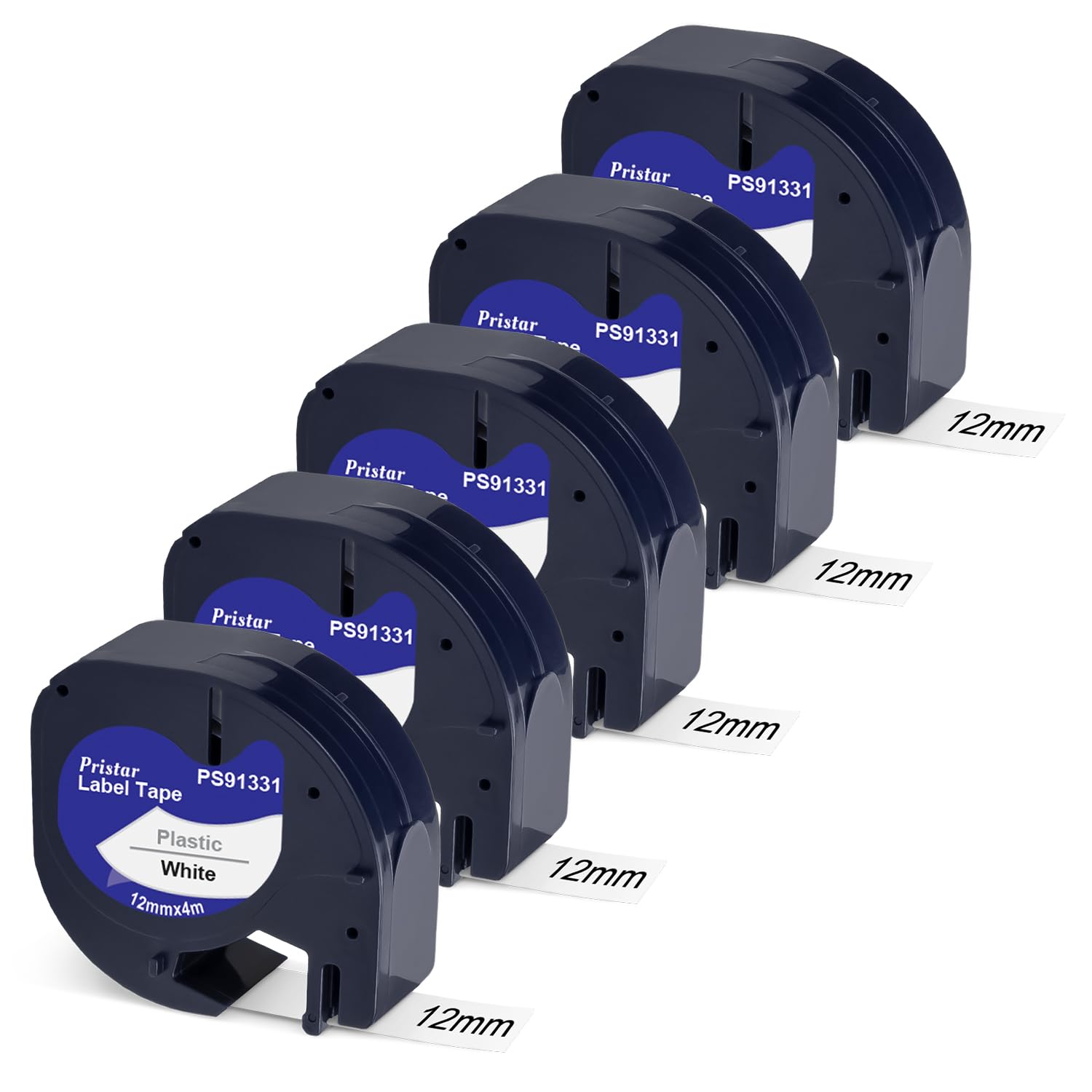 Pristar 5-Pack 91331 Compatible for Dymo LetraTag Refills 1/2" x 13' Plastic Label Tape Work with Dymo Letra Tag Label Maker LT-100H LT-100T 200B 2000
