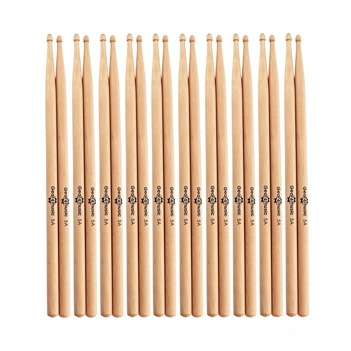 10 paia di bacchette in legno d'acero con punta 5A di Gear4music | 10 Paia di Bacchette 5A Punta in Legno, Attacco Ben Arrotondato, Peso Medio per Tutti i Livelli, Ottimo Valore