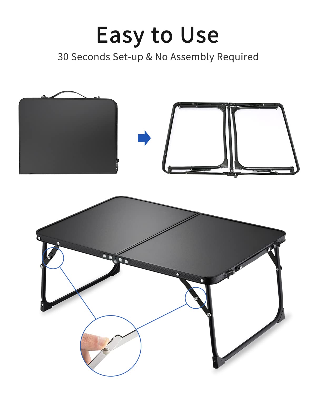 Foldable Laptop Table for Bed, SUVANE Lap Desk Bed Desk, Breakfast Serving Bed Tray, Portable Mini Picnic Table Storage Space Laptop Desk Reading Holder(Black)
