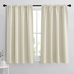 RYB HOME Curtains for Bedroom 63 inches Long, Blackout Thermal Insulating Window Treatment Drapes for Living Room Bathroom Basement Laundry Classroom, W 34 x L 63, Beige, 2 Panels
