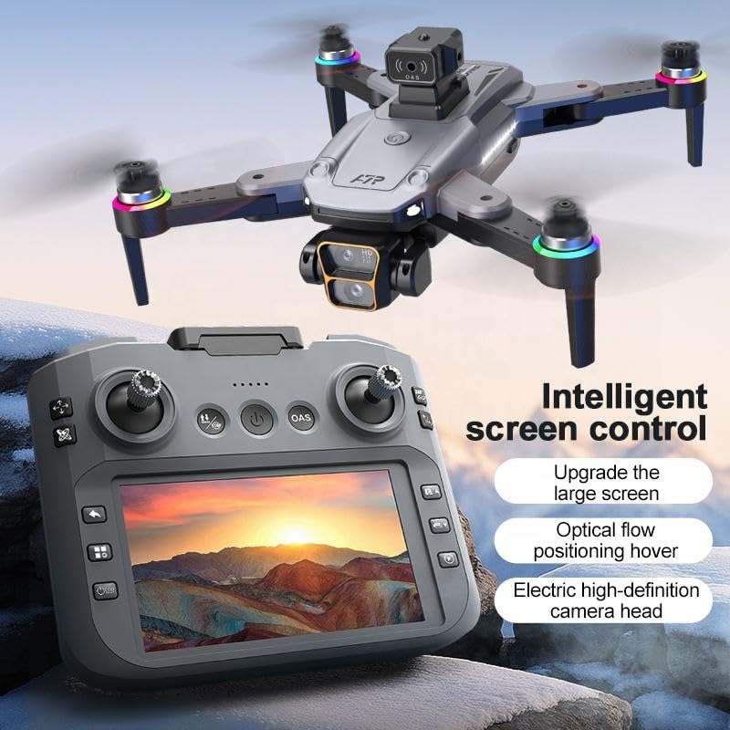 Image of Amitasha Remote Control Dual Camera Drone 4k with Brushless Motor and Obstacle Avoidance Wi-Fi Selfie Gesture RC Quadcopter with Rechargeable Battery 4.5 Inch LCD Display