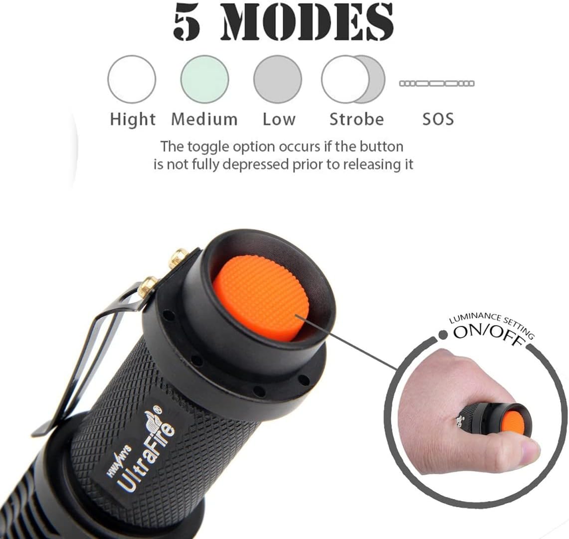 ULTRAFIRE Super Bright Mini Flashlight, Super Bight 800 Lumen Flashlight Led Torch, Adjustable Pocket Flashlights Kit SK98