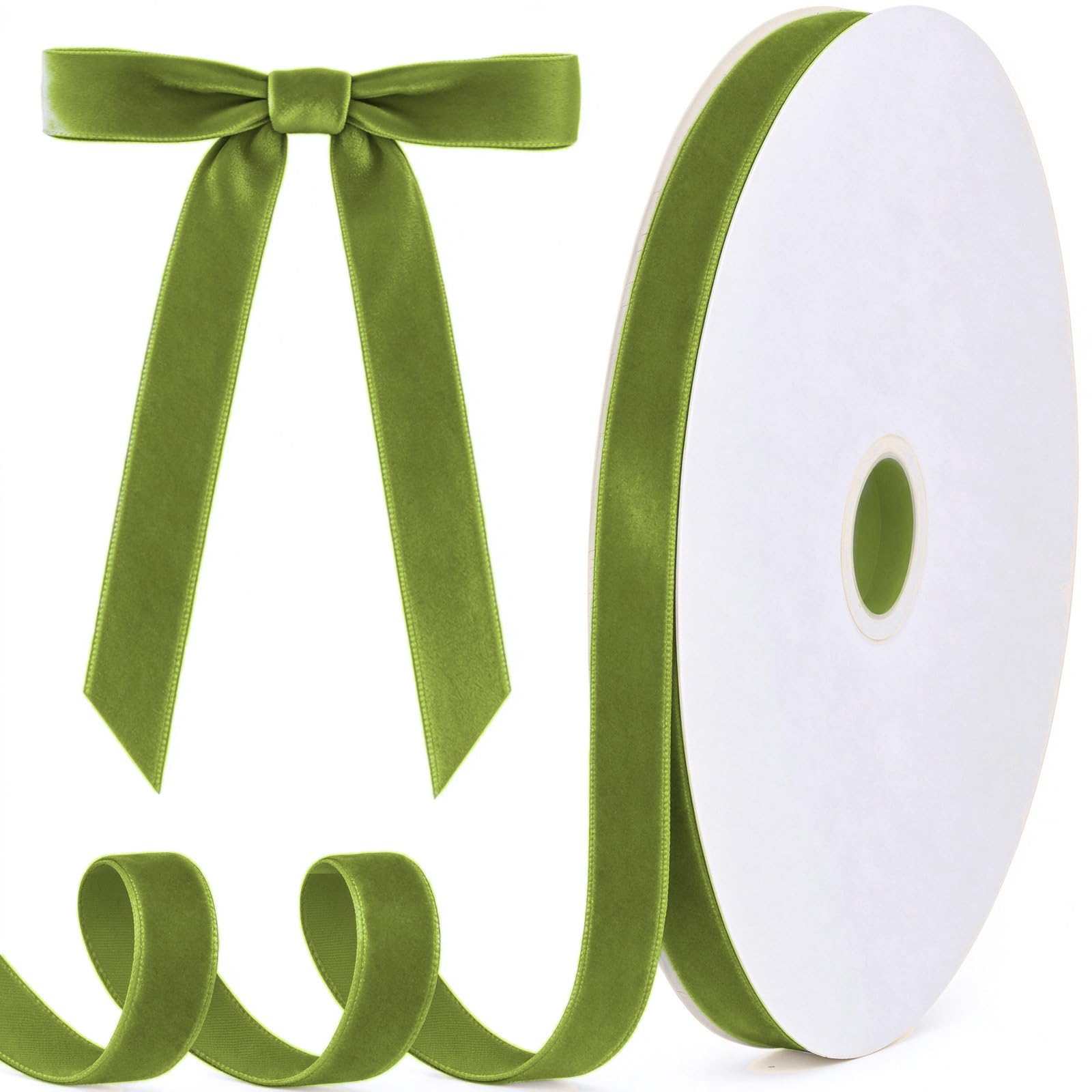 Tsorode 10 Yards Sage Green Velvet Ribbon for Christmas Tree, 3/8 Inch