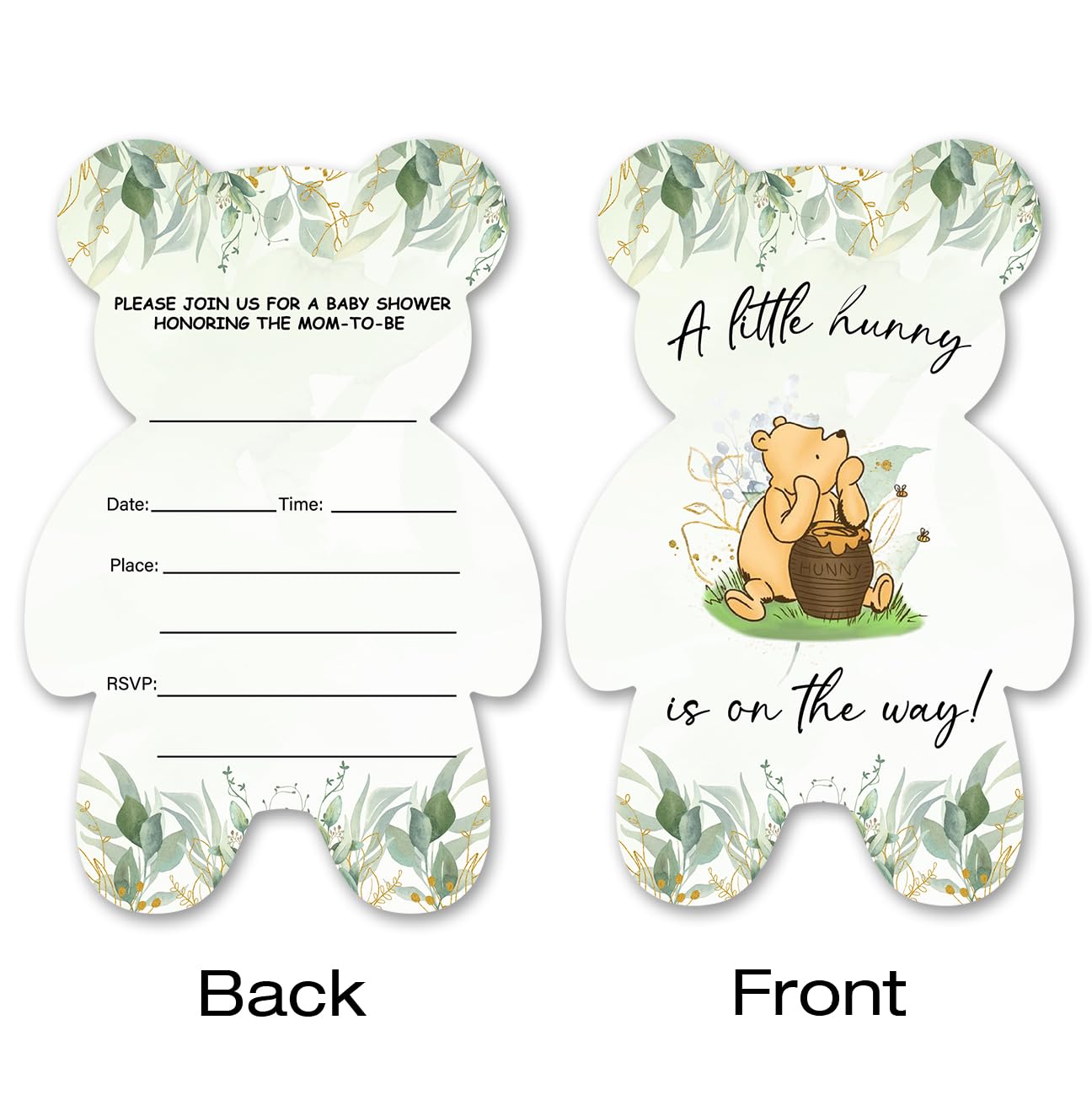 brayqu Winnie the Pooh Baby Shower Invitations a Little Hunny Is on the Way Pooh Bear Baby Shower Party Bear Shaped Invitations Fill-in Invites (20 Invitations with Envelopes)