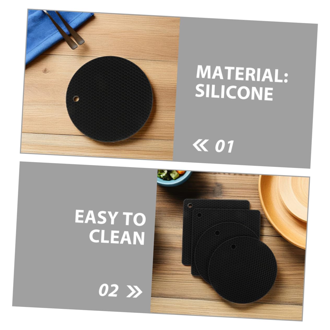 Sottopentola Nero, 6 Pezzi in Silicone Struttura Alveolare