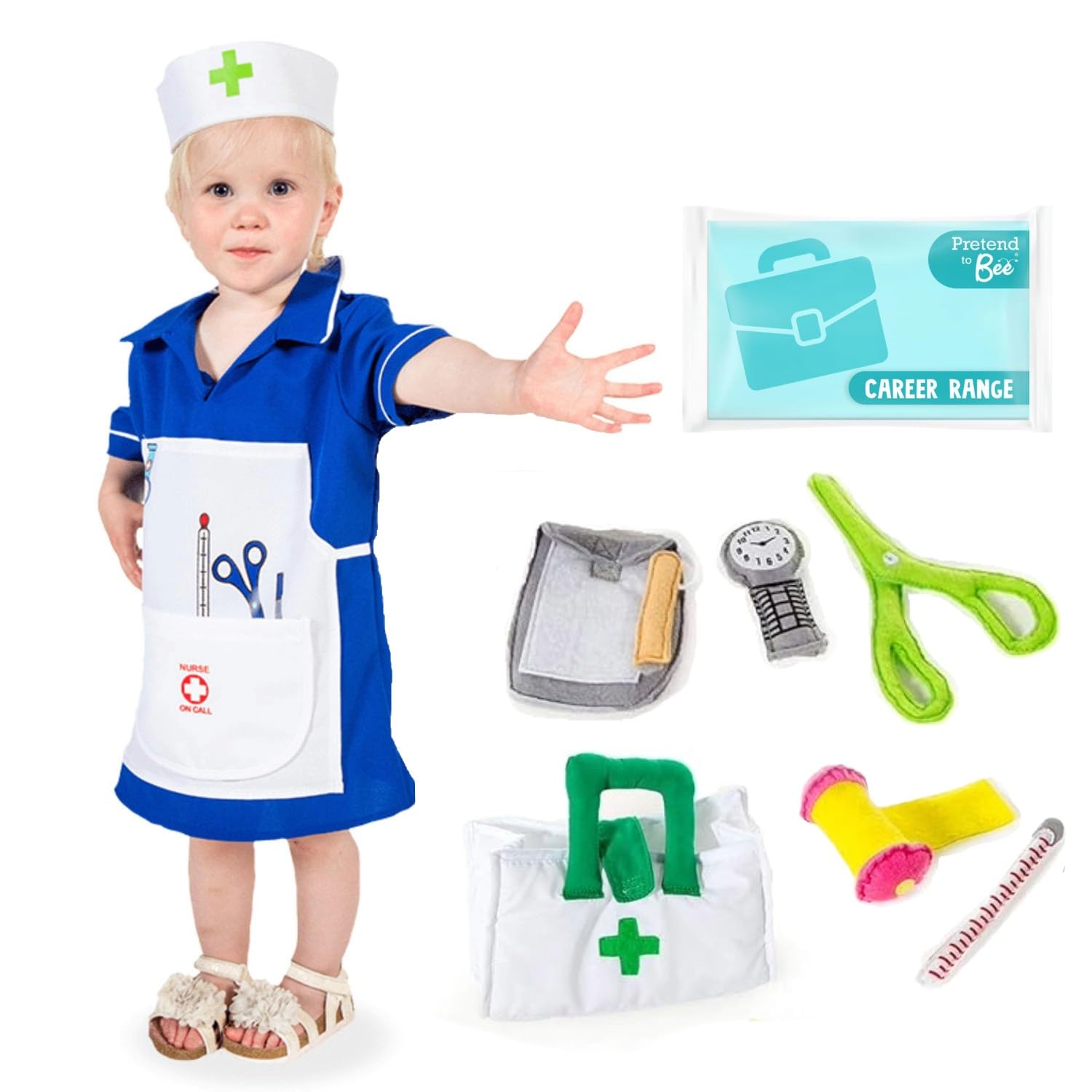 PRETEND TO BEE Nurse Dress Up Bundle, Costume for Kids with Soft Play Nurse Accessory Set, Blue, Ages 3-5 Years