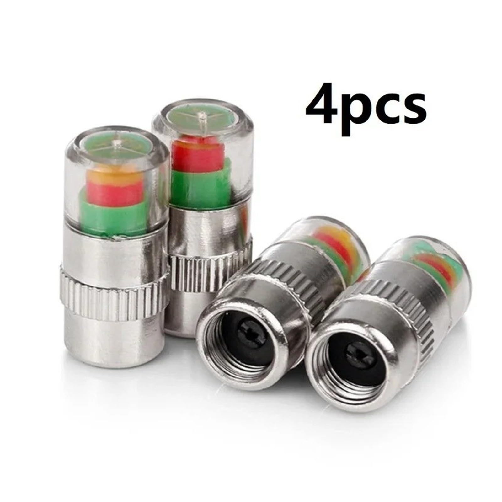 4PCS Tire Pressure Gauge Valve Caps 3-Color Alert Sensor