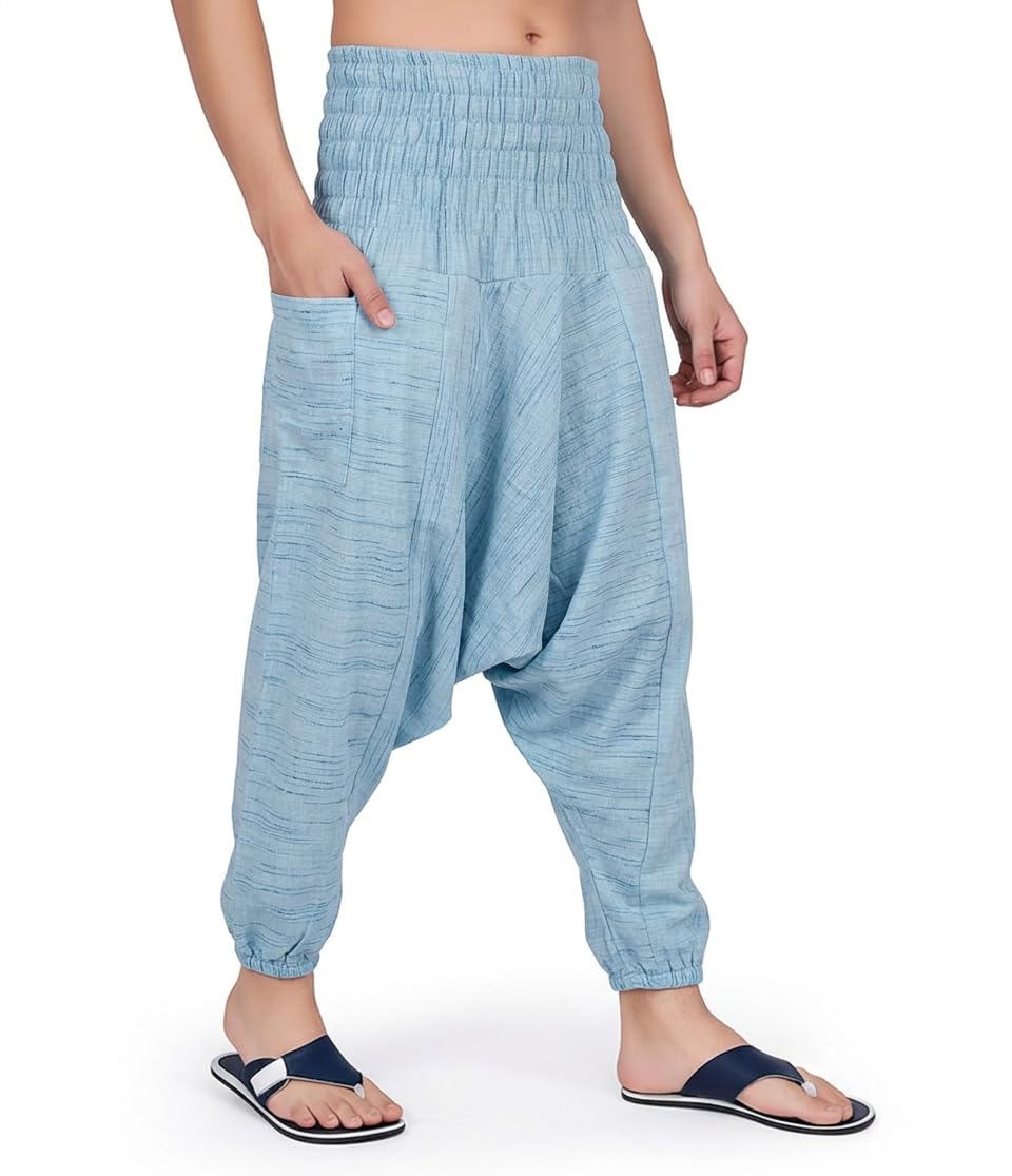 viku Men's Cotton Harem Pants, Drop Crotch with Elasticated Waist, Side Pockets, Casual Yoga Trousers-picture-45