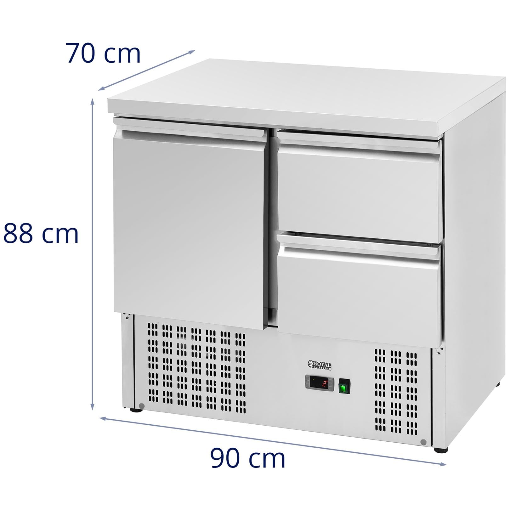 Royal Catering RCS-230D - Tavolo refrigerante 230 l, 2 x GN 1/2 + scomparto 90 x 70 cm, con cassetti