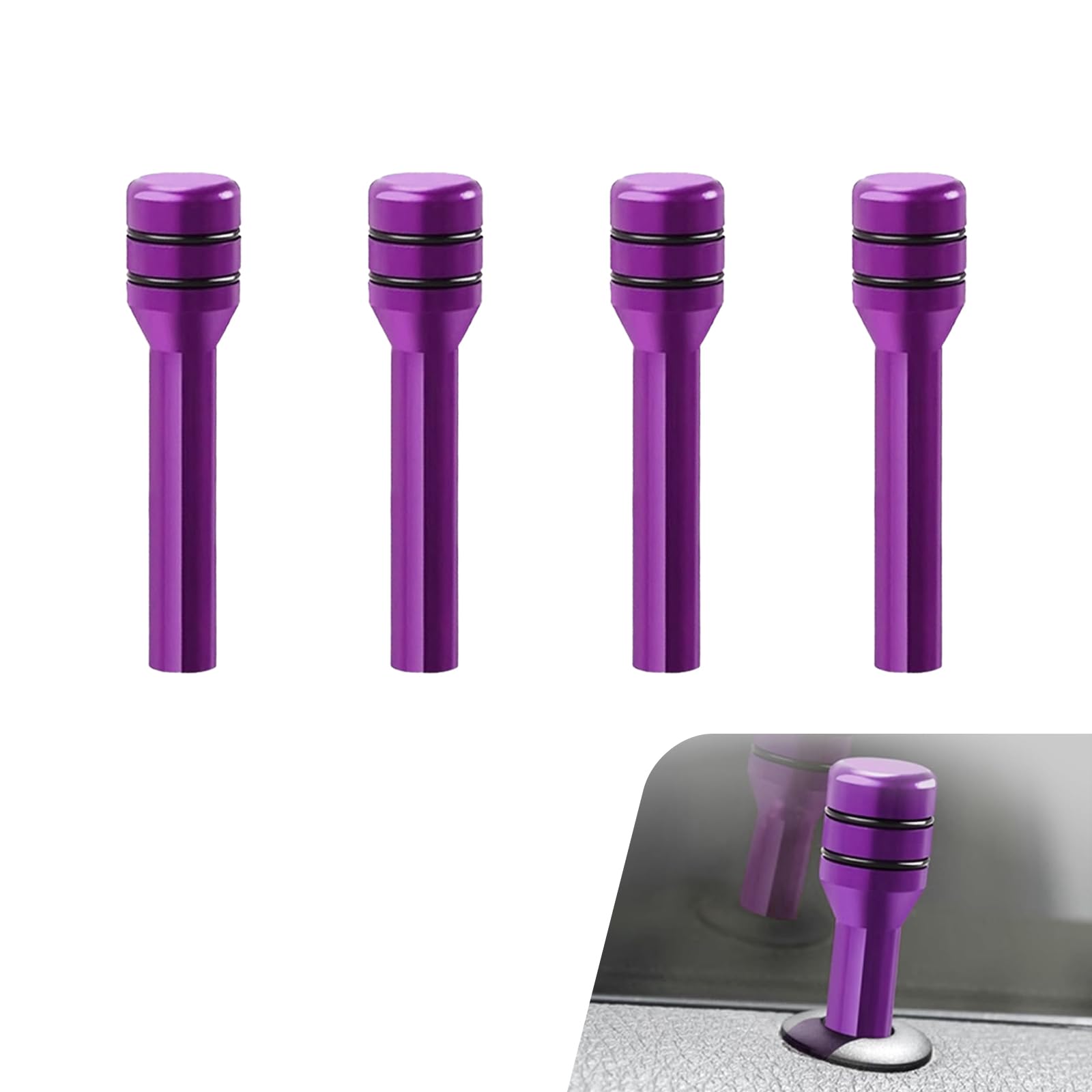4 PCS Car Door Lock Knob Pull Pin, Alloy Safety Car Door Lock Cover with Rubber Rings, Universal Replacement Interior Decorative Accessory for Most Cars, Trucks, SUVs (Purple) 4 PCS Purple