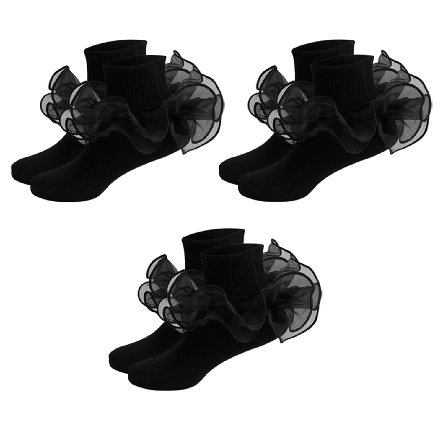 NICNZQI 3 Pairs Girls Ruffle Socks Toddler Double Lace Turn Cuff Socks for Little Baby Big Girl and Kids