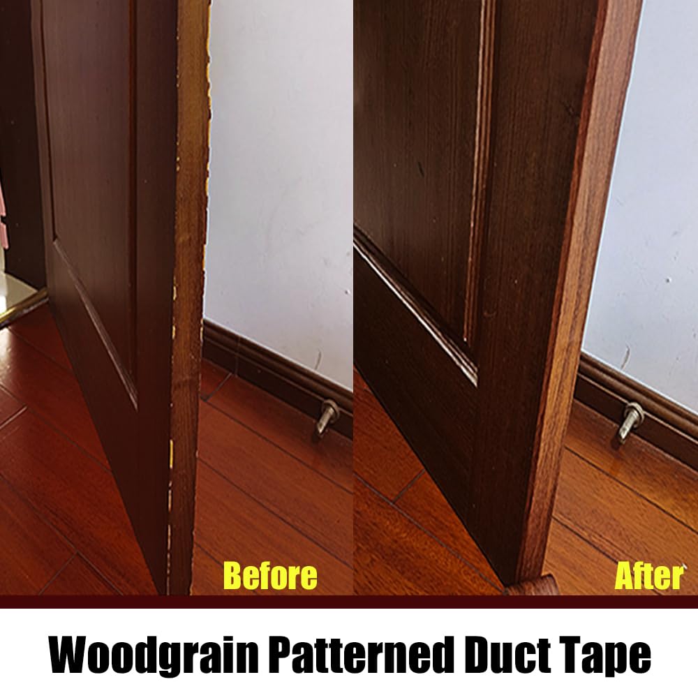Woodgrain Repair Tape Waterproof Woodgrain Patterned Duct Tape Realistic Wood Grain Tape 2.24 x 180 Inch Wood Grain Repair Patch for Furniture Door Wall Floor Cabinet Repair (Chocolate Brown) - Image 4