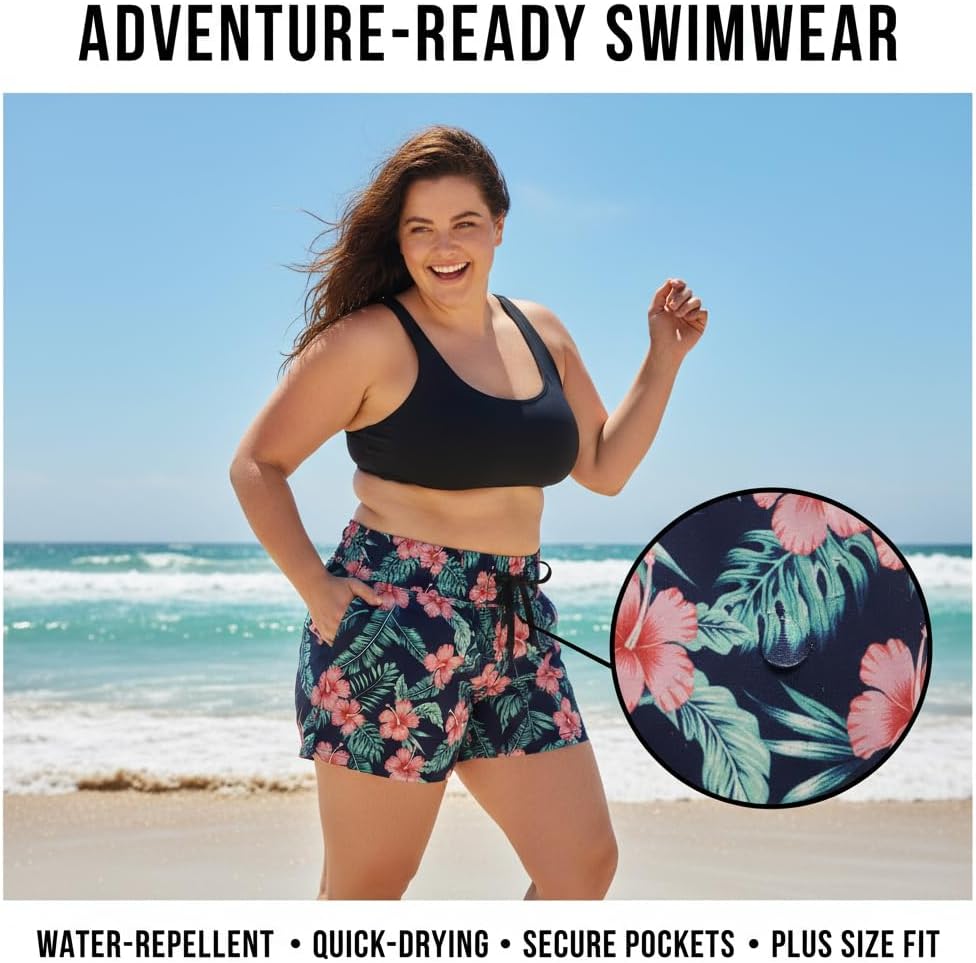 Women's 5" Long Swim Board Shorts High Elastic Waisted Quick Dry Shorts - Image 3