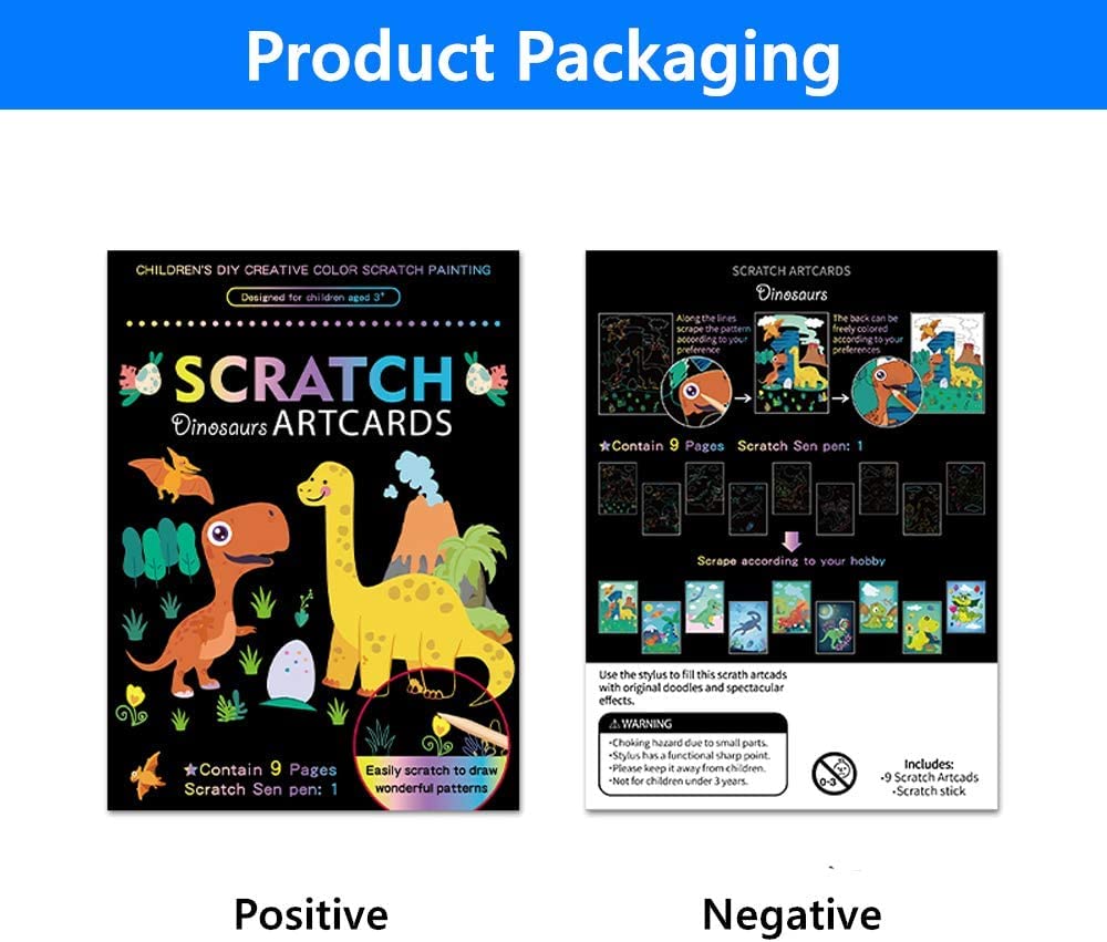 HAPPY HUES® DIY Dinosaur Magic Scratch Art for Kids, 9 Sheets Double Sided Cute Design Rainbow Scratch Paper Cards & Scratch Sticks Set for Kids/Boys -Girls Birthday Party Favor Supplies - Image 9 thumbnail