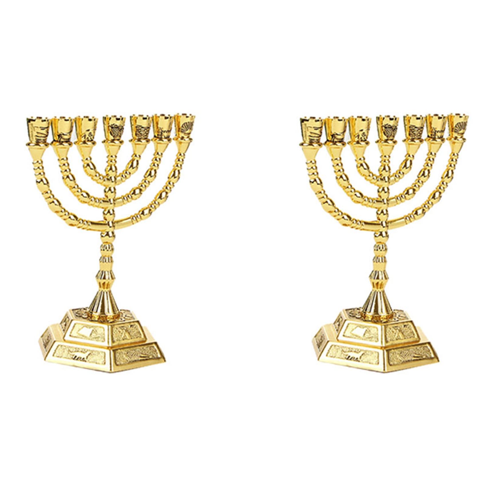 Hndhbfgrt 2X Golden Jewish Candle-Holders Religions Candelabra Hanukkah Candlesticks 7 Branch -L