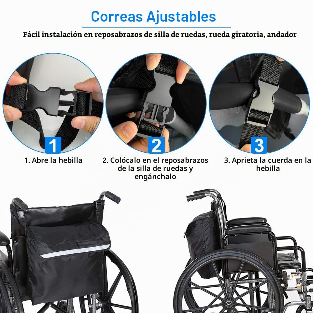 Bolsa Silla de Ruedas Mochila para Silla de Ruedas Oxford Impermeable Mochilas Negra Bolsa de Almacenamiento para Silla de Ruedas Grande Capacidad Universal para Silla de Ruedas de Adulto