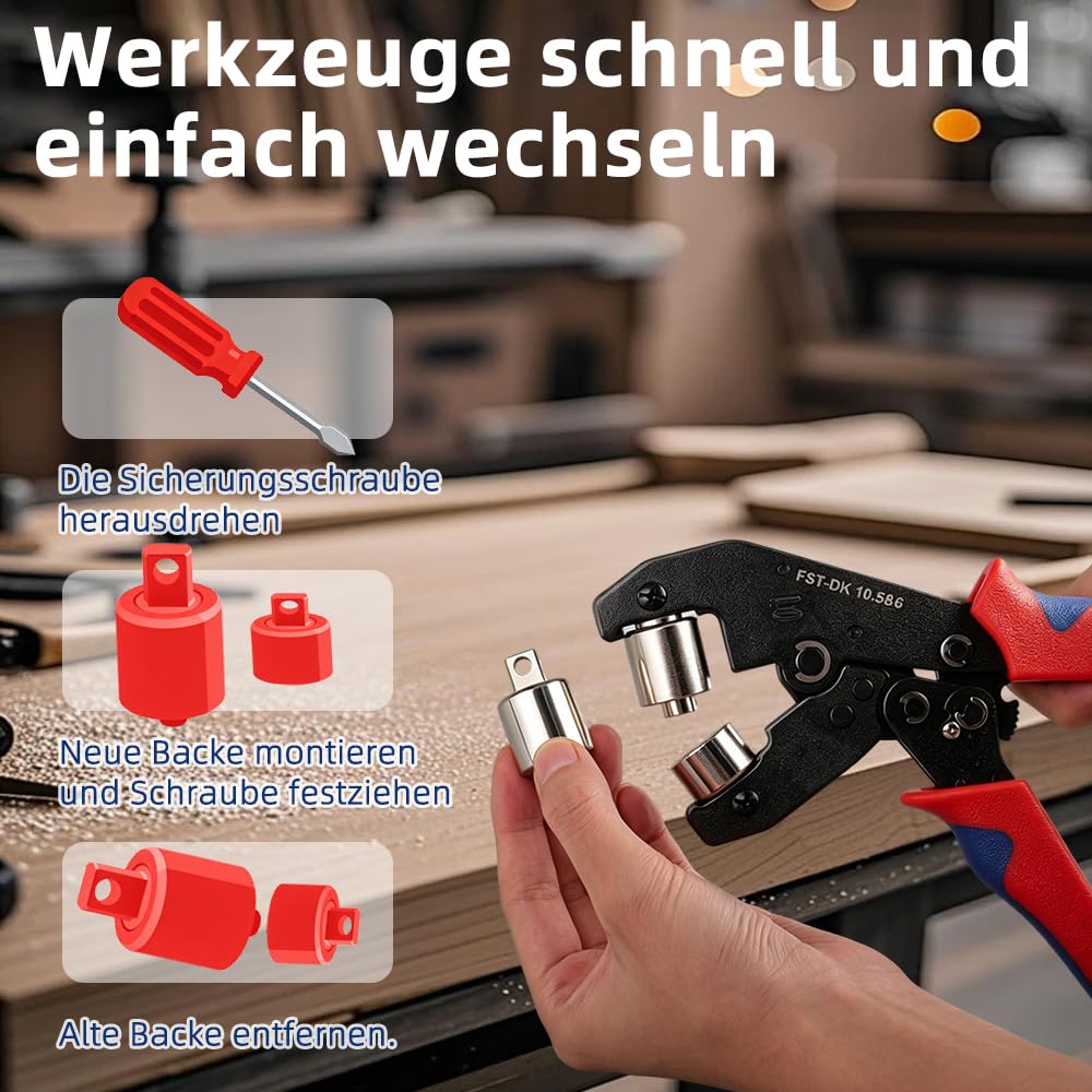 Ösenzange Set mit 500 Rostfreien Ösen (250pcs Ø 6mm & 250pcs Ø 10mm) Magnetische Ösenpresse, Ratsche Ösenstanze mit Wechselbarem Stanzkopf, Ösenzange für Planen, Banner, Stoffe, Leder, Gürtel