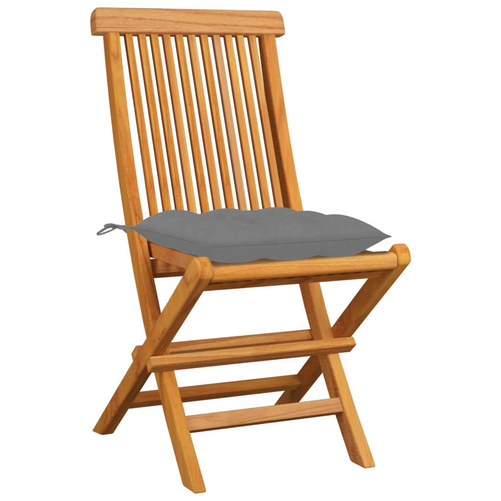 Silla de Jardín Plegable de Teca - 4 Unidades, 47x60x89 cm, Acolchado Gris, Resistente a la Intemperie