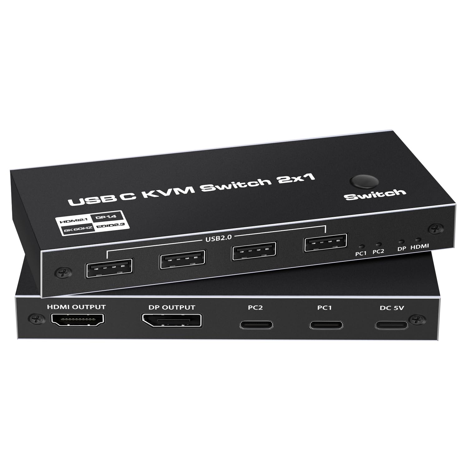 Tendak 2-Port USB-C KVM-Switch, Typ-C KVM Switch mit 4 USB 2.0 Port Unterstützung, 8K@60Hz, 4K