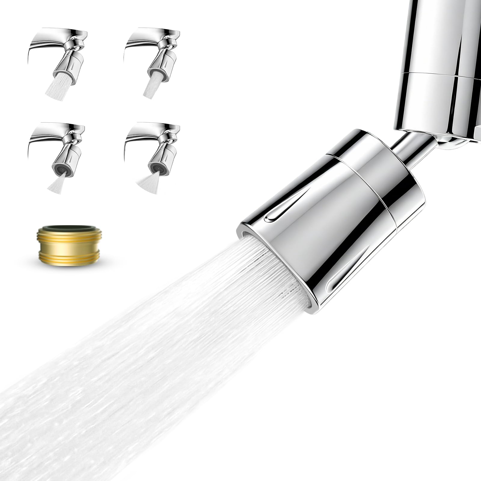 Faucet Aerator 4 Modes, 360° Swivel Faucet Sprayer Head Attachment, Chrome