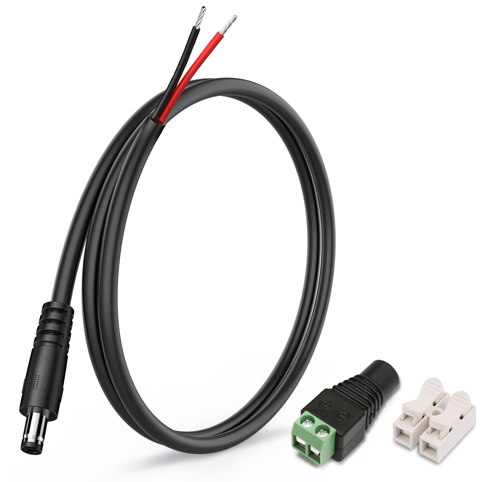 DC Power Pigtails Cable,12V DC5521 Male Plug to Bare Wire Open End Power Supply Repair Cable,Barrel Connector Pigtail for Monitors,Router,CCTV
