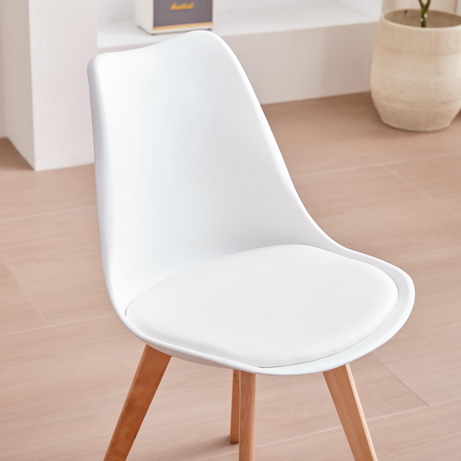 Sedie Sala da Pranzo, Set di 4 Sedie, Gambe in legno massello, Design Nordico Ergonomico, Sedie Cucina, Sedie Moderne (Bianco-4)