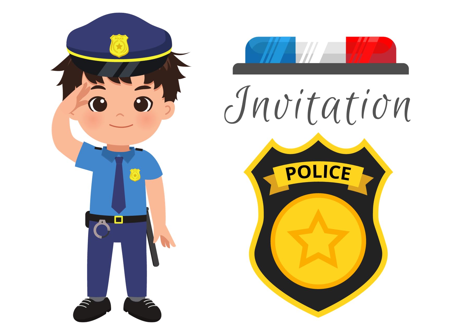 Lot De 12 Cartes D'Invitation Police Pour Anniversaire Enfant - Thème Fête De Police