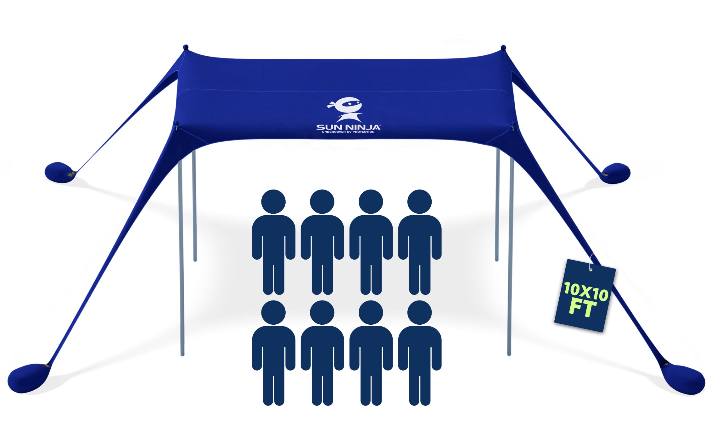 Sun Ninja Beach Tent Sun Shelter UPF50+ - Easy Pop Up Beach Canopy - Outdoor Shade for Camping Trips, Fishing, Backyard Fun Picnics - Sand Shovel,