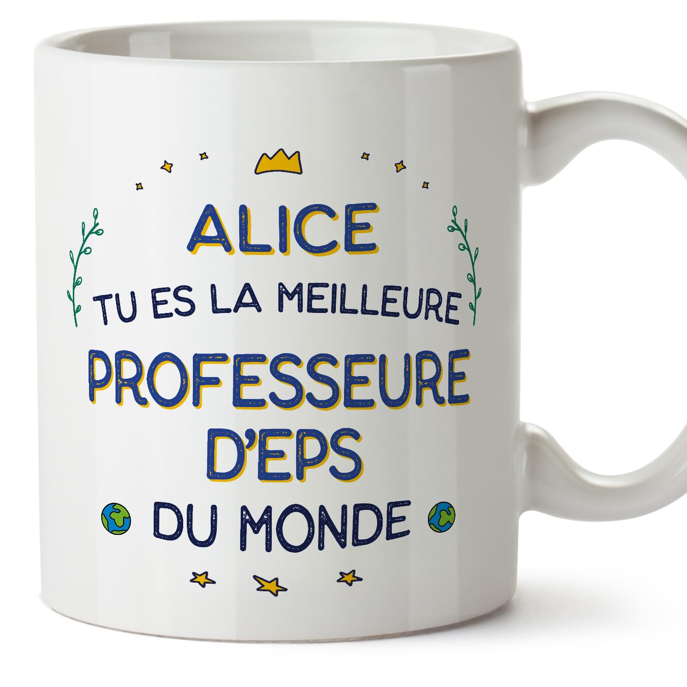 MUGFFINS Personalised Mug for Physical Education Teacher Woman - in French - Meilleur du Monde - Funny Custom Gift for Colleagues - Ceramic 11oz Mug