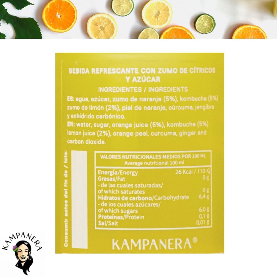 Kampanera - Pack Boissons Artisanales - 12 Bouteilles de 250 ml - Limonade et Orangeade - Kombucha - Avec Gaz Ajouté - 100% Naturel - Sans Sucres Ajoutés