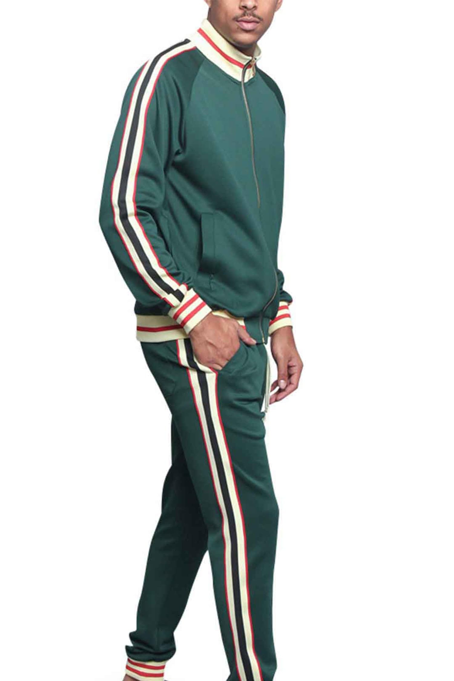 G-Style USA Men's Zipper Jacket Drawtsring Waistband Sweatpants Tracksuit Set 5XL G Stripe Green
