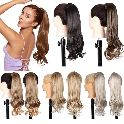 Julianna Extensión de cola de caballo de 18 pulgadas de onda natural, kanekalon, pelo sintético, peluca de cola de caballo para mujeres, cabello