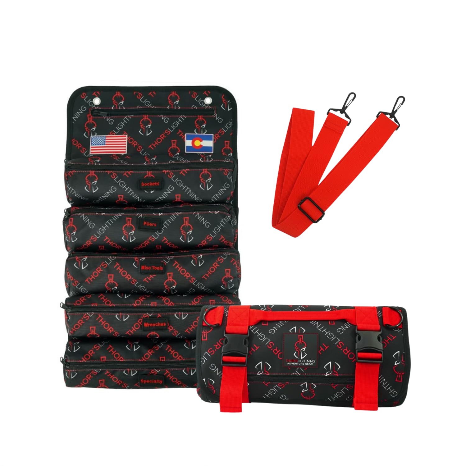 Thor's Lightning Air Systems Universal Heavy Duty Tool Bag Roll, Organizer for Tools with 7 Labeled & Detachable Compartments, Suitable for Travel