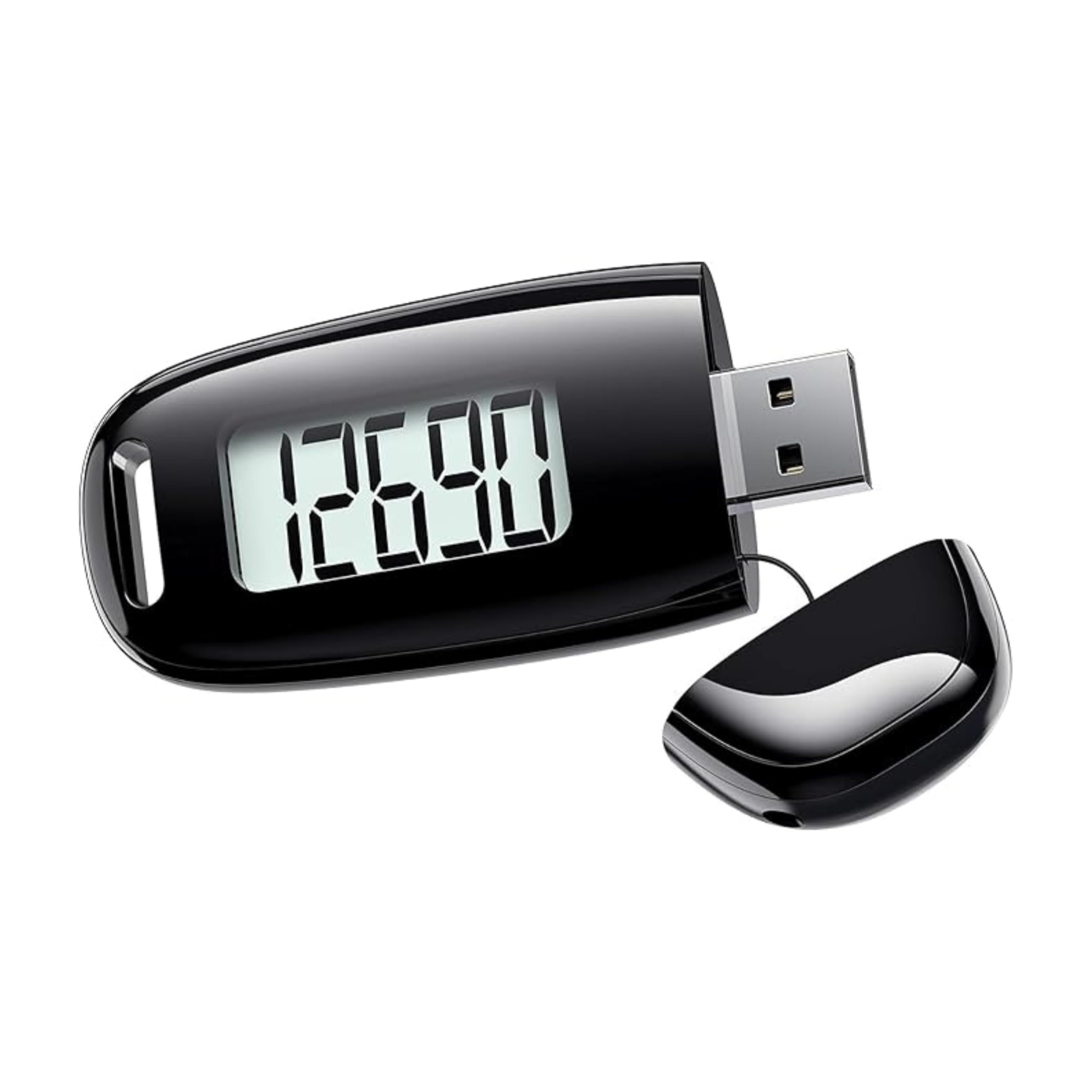 Aeon Rechargeable 3D Pedometer with Step Counter – Silent Motion Sensor, Large LCD Backlight Display, USB Charging, Belt Clip & Lanyard - Accurate Fitness Tracker