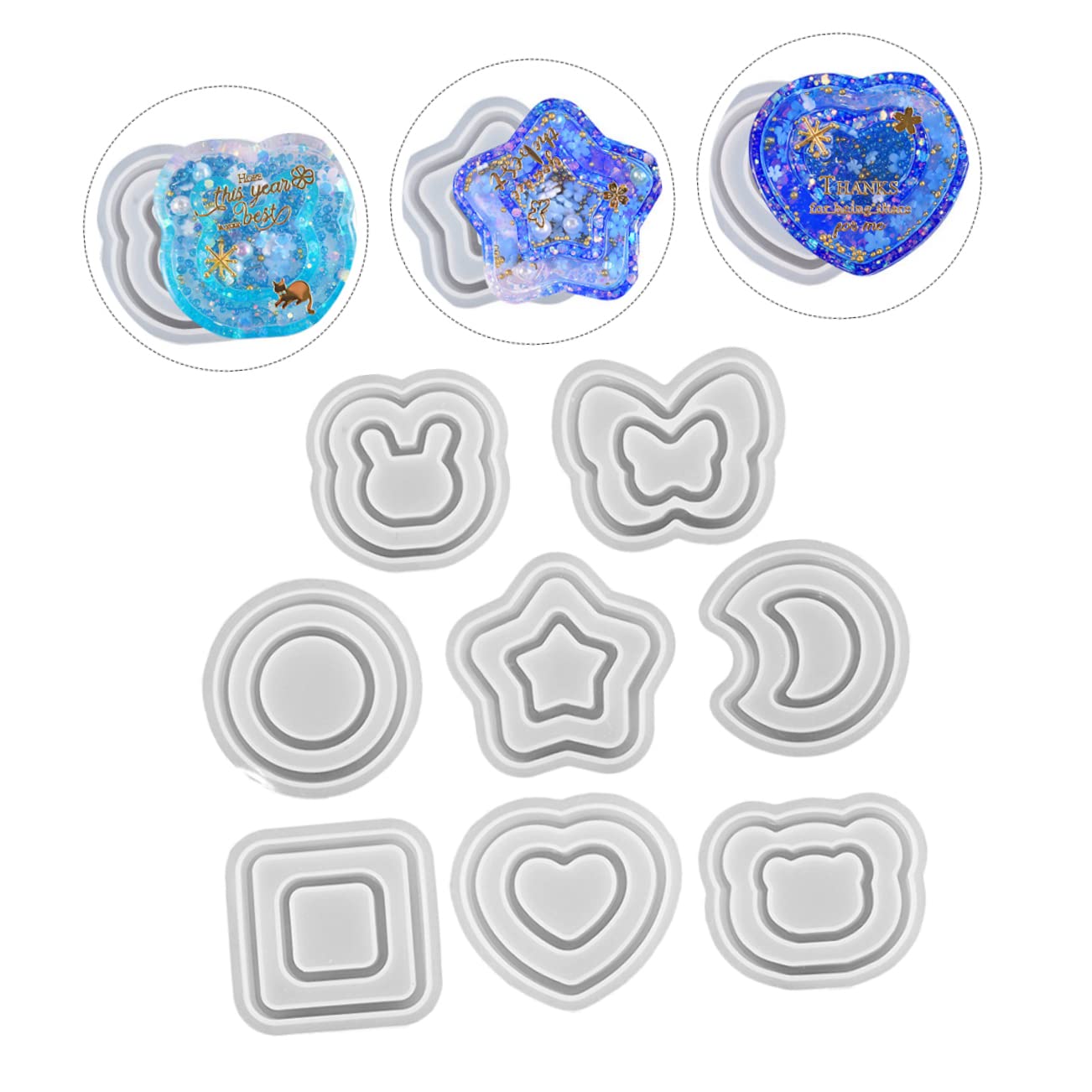 STOBOK 32pezzi Stampo Silicone Per Portachiavi Epoxy Silicone Flessibili Per Creazione Ciondoli Di Con Sabbia Movimento Facile Da Demouldare e Pulire