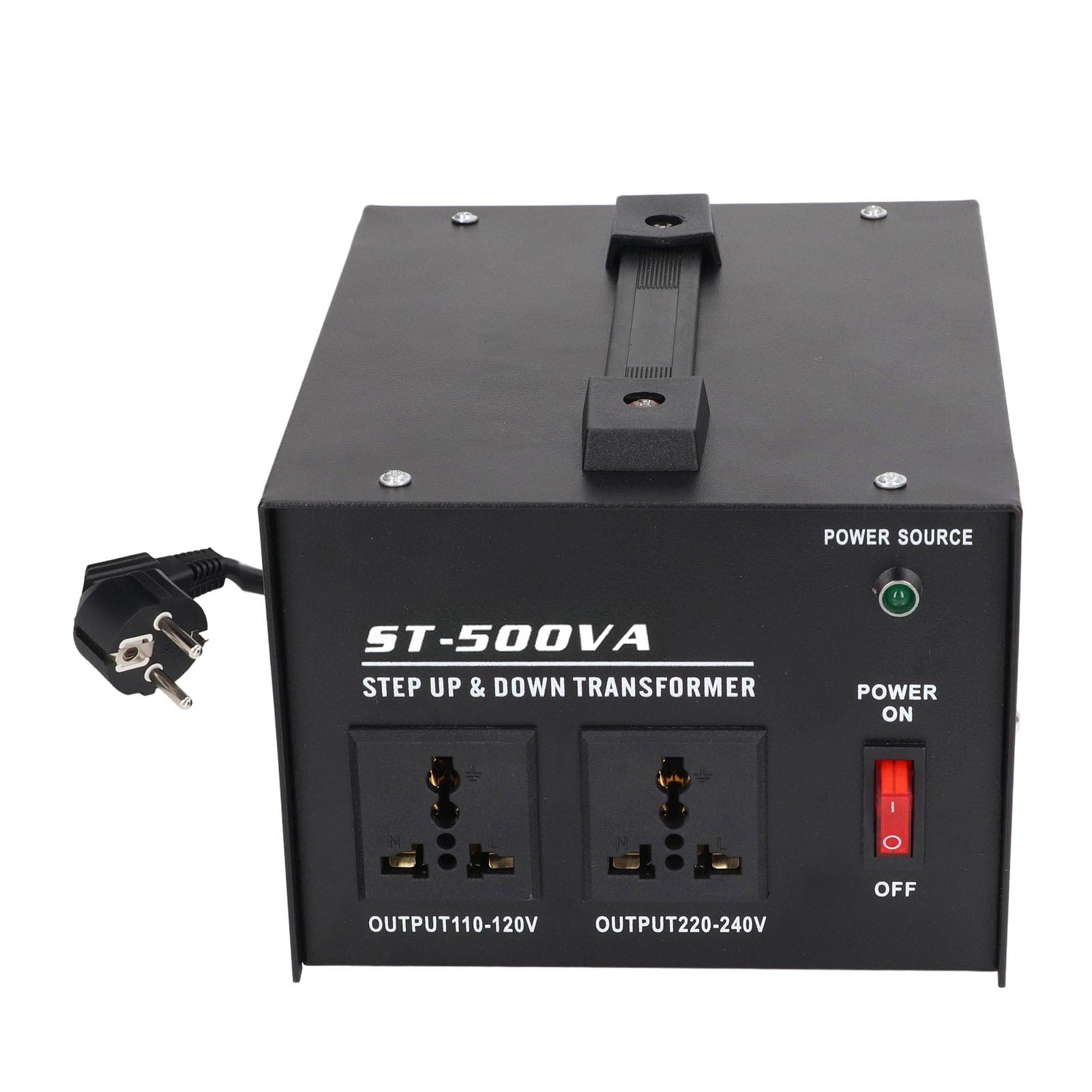 Convertidor de Voltaje Transformador 500W Convertidor de Voltaje Reductor Elevador Multiusos Compacto para el Hogar y los Viajes Hierro ABS 2 Enchufes Universales