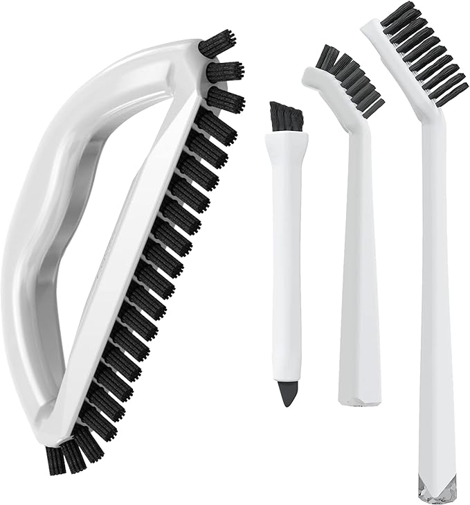 The Crown Choice 3in1 Grout Cleaning Brush Set, White, Plastic Handle, Deep Cleans