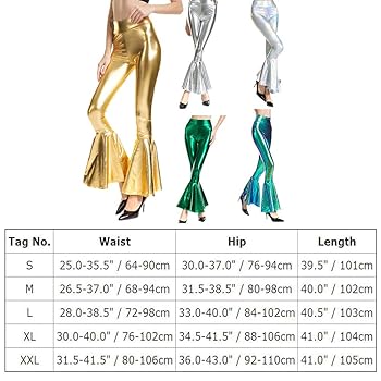 Damen Glänzende Schlaghose Metallisch - Stretch Leggings 70er Style In Gold, Silber, Pink