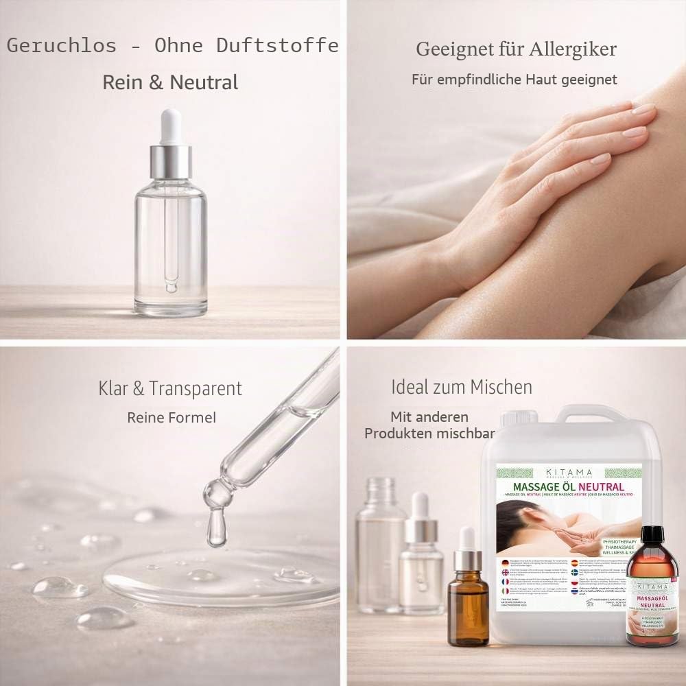 Kitama Massageöl neutral 5L ohne Duft mit Kanisterpumpe Thaimassage | Ohne Duft & Farbstoffe, ideal für Allergiker. Für Thai-Massage, Physio & Spa. Perfekte Gleitfähigkeit. Made in Germany.