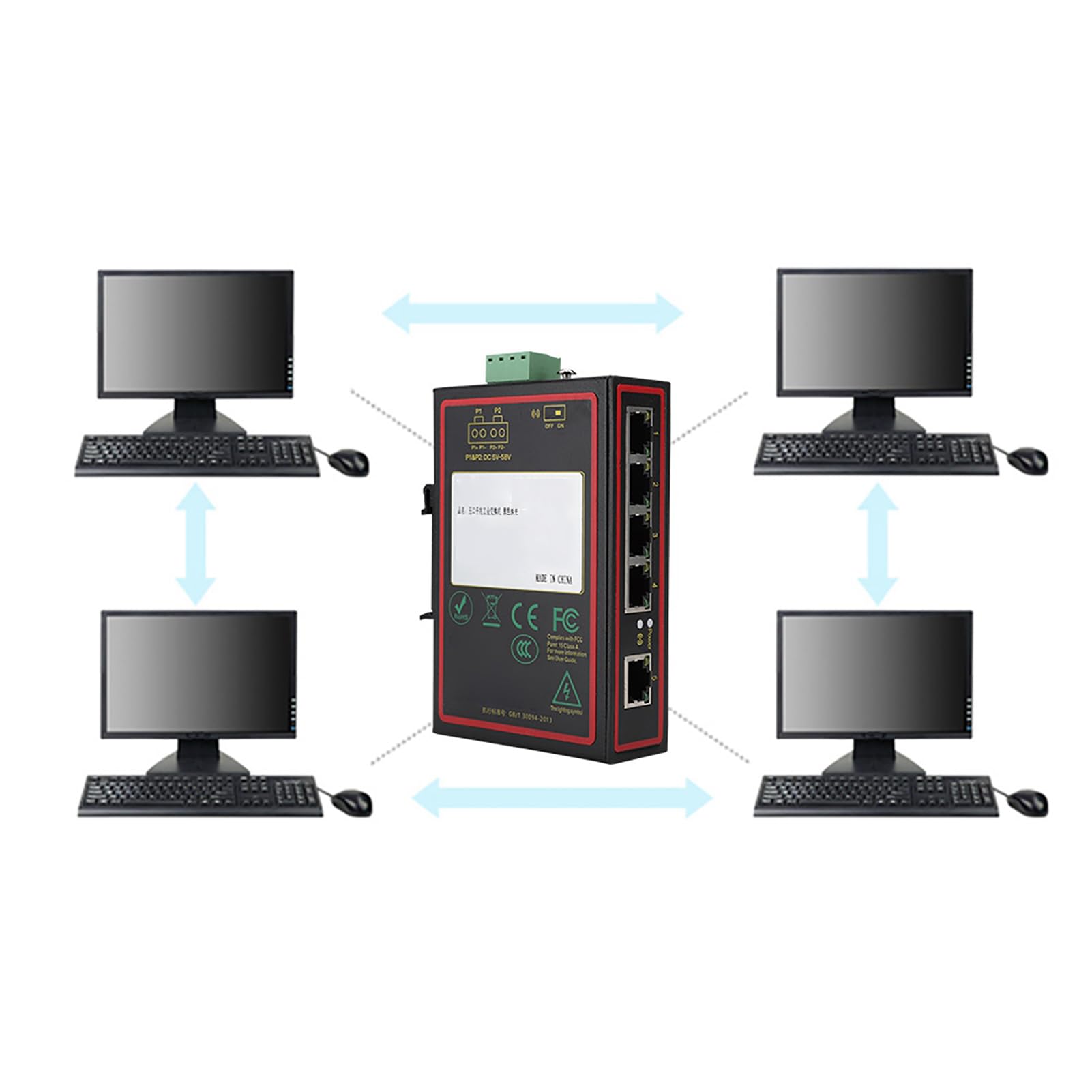 Switch Di Rete Ethernet Gigabit Di Livello Industriale Con Connettori Placcati In Oro Per Accessori Informatici Con Velocità Di Trasmissione Fino A 1000 Mbps E Chip A Prestazioni A